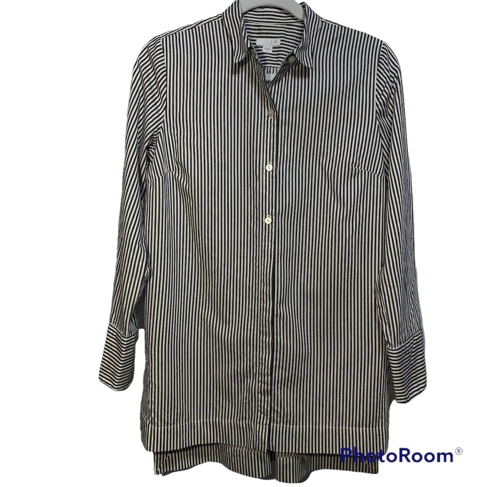 J. Jill Women's Silk Academia Preppy Pin Striped Tunic Shirt Black White Size XS